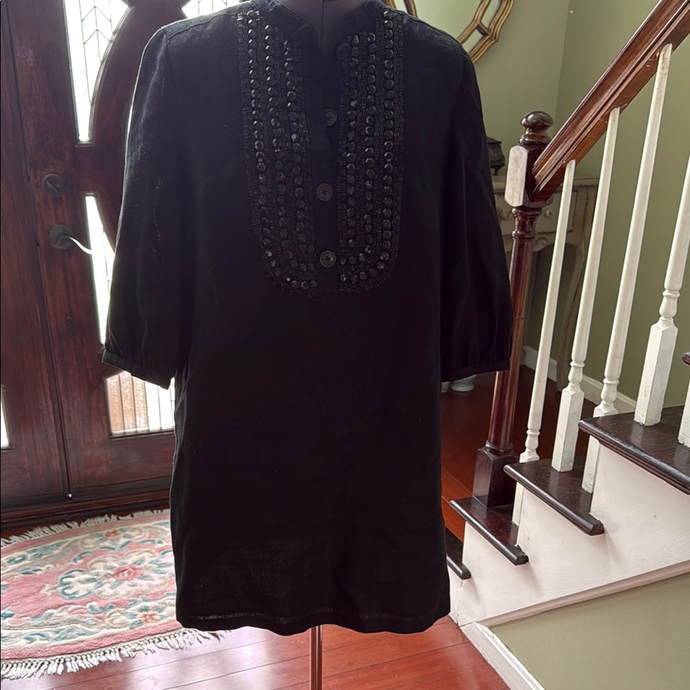 Black Button-Front Tunic Dress
